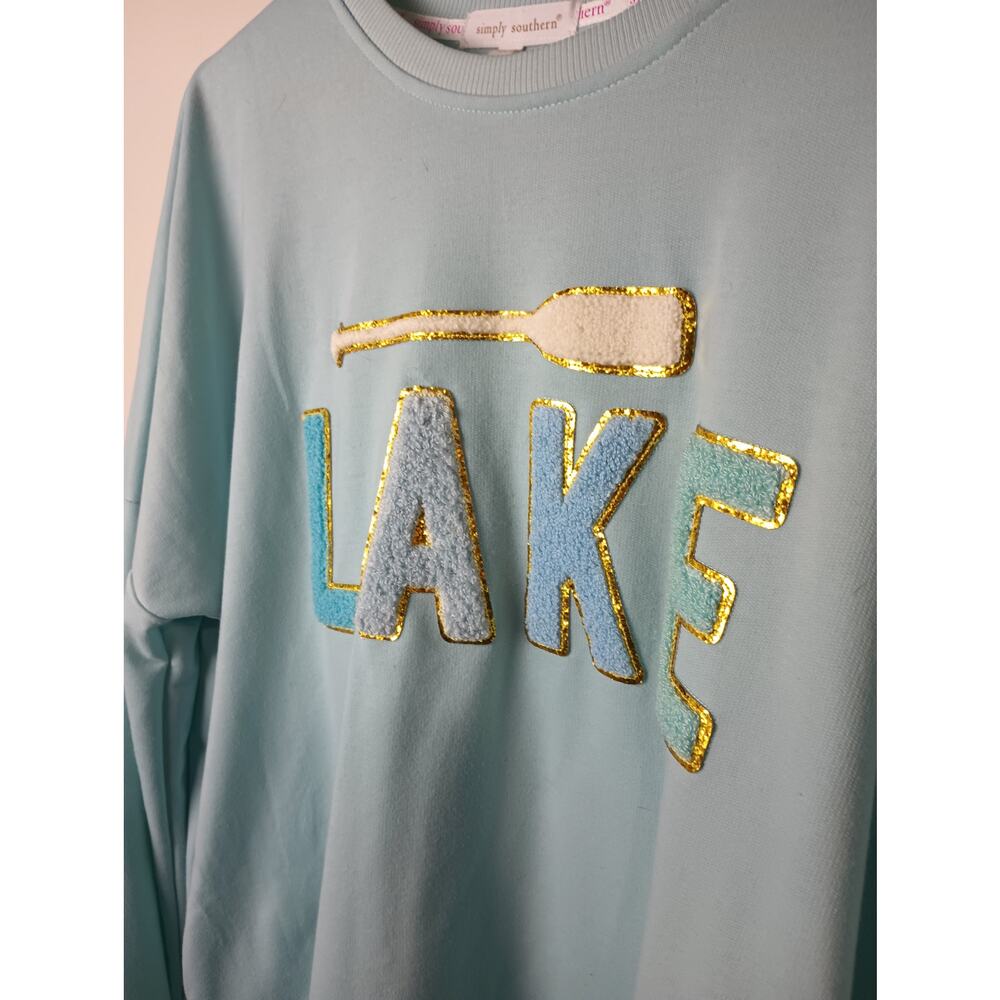 Simply Southern Sparkle Letter Lake Crew Pullover Chenille Women's Size XL - Picture 2 of 7